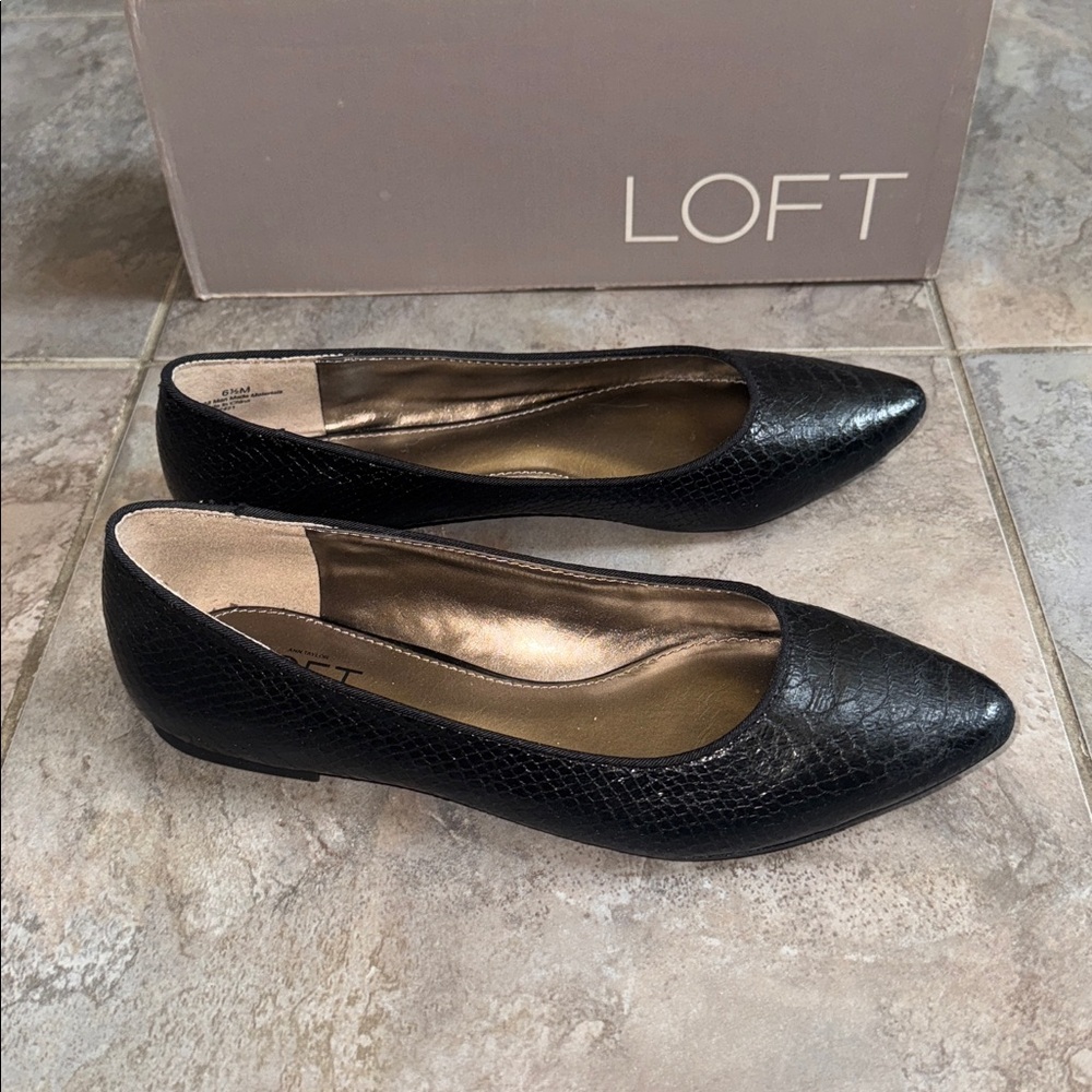 BNIB LOFT Women's Black Leather Skimmer Leather Flats
